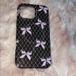 iPhone 16 Pro Max: Velvet Caviar Black and Pink Bow Phone Case